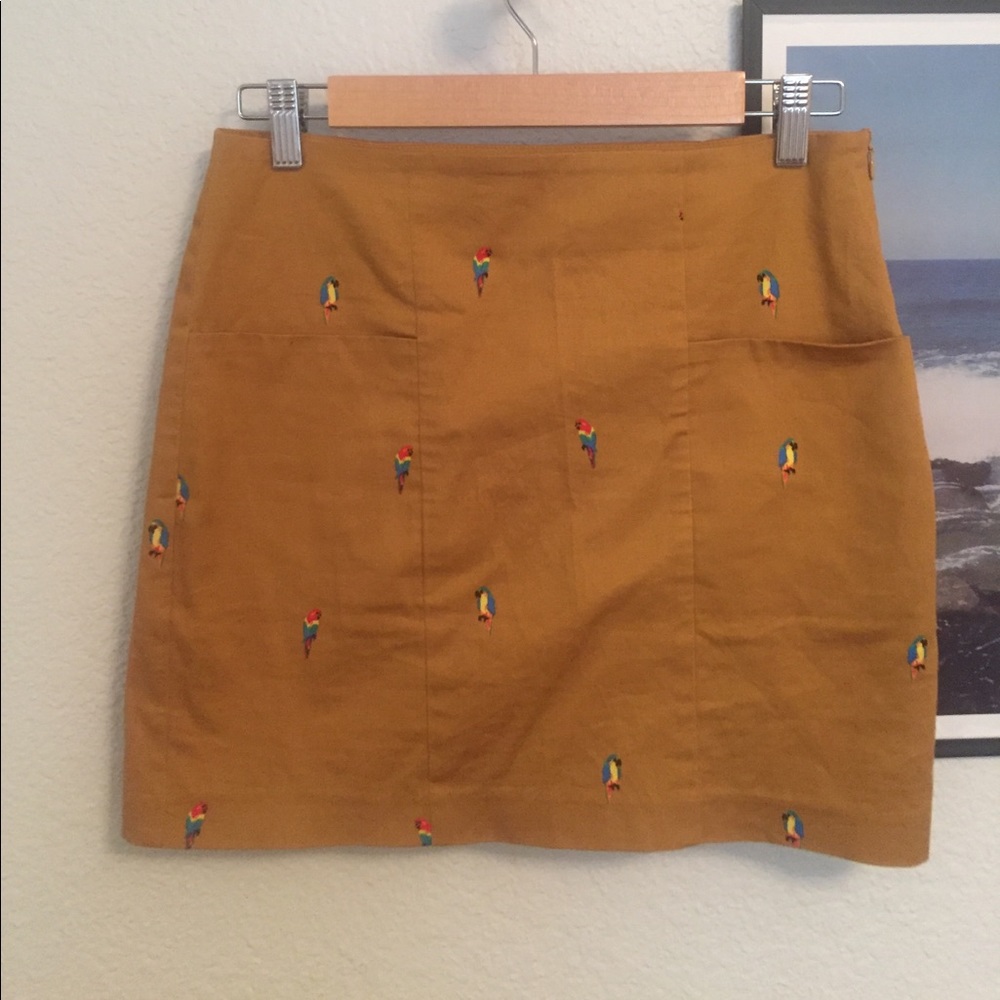 Mustard Yellow Skirt with parrot print
